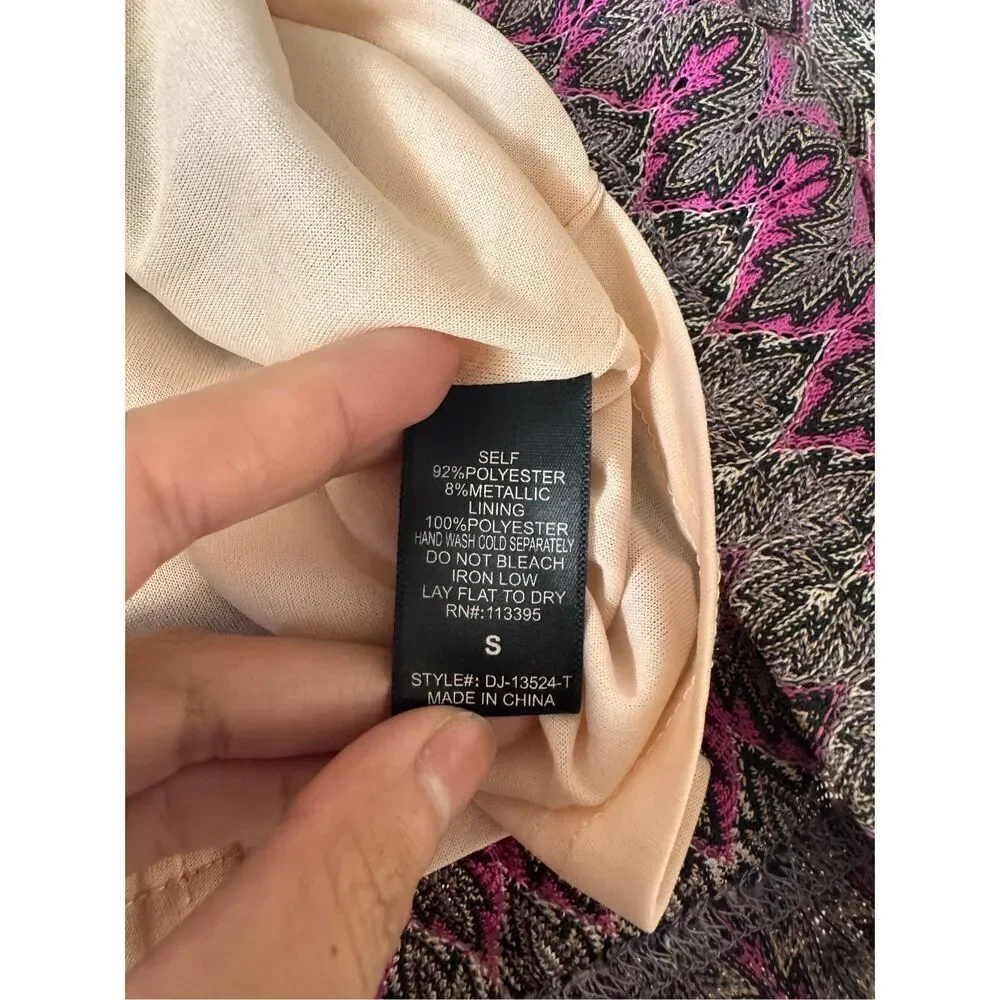 Ark & Co. Metallic Chevron Knit Bodycon Dress Small Pink Black Gold